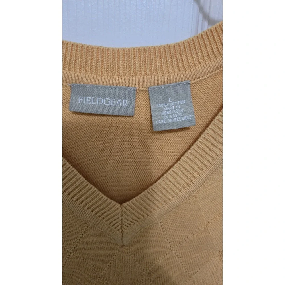 Vintage Fieldgear Men's 100% Cotton Argyle Sweater Vest L Tan Made in Hong Kong
